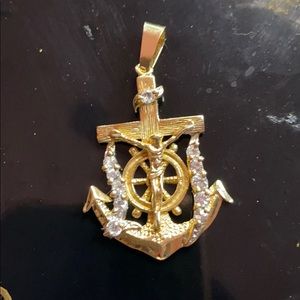 14K gold men’s anchor and cross diamond pendent